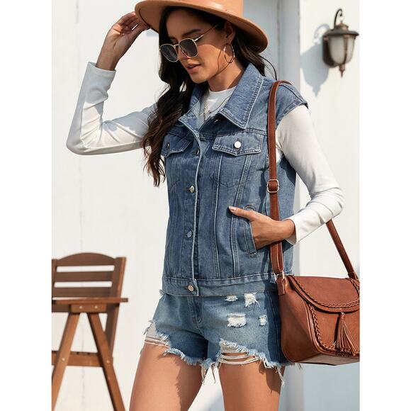 Stunner Collared Denim Vest - Picture 1 of 4